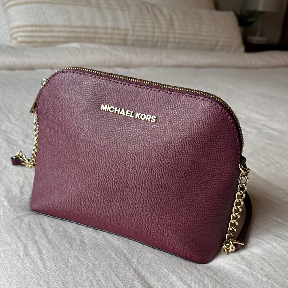 Michael Kors Burgundy Crossbody Bag with Gold Chain